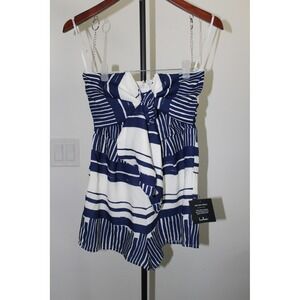 Lulus Navy Blue White Striped Strapless Bow Front Romper XS NWT